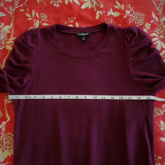 *NWOT* Express Ultra-Soft Burgundy Pleated Puff Sleeve Sweatshirt (XS-XXS) - Picture 12 of 16